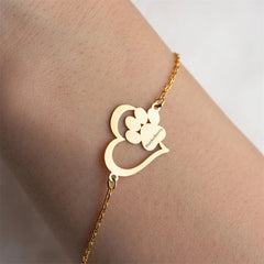 Cute Paw Print Heart Bracelet Personalized Pet Memorial - PeticaDeals