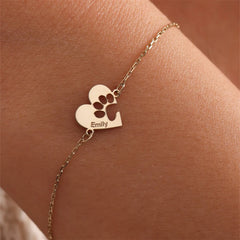 Cute Paw Print Heart Bracelet Personalized Pet Memorial - PeticaDeals