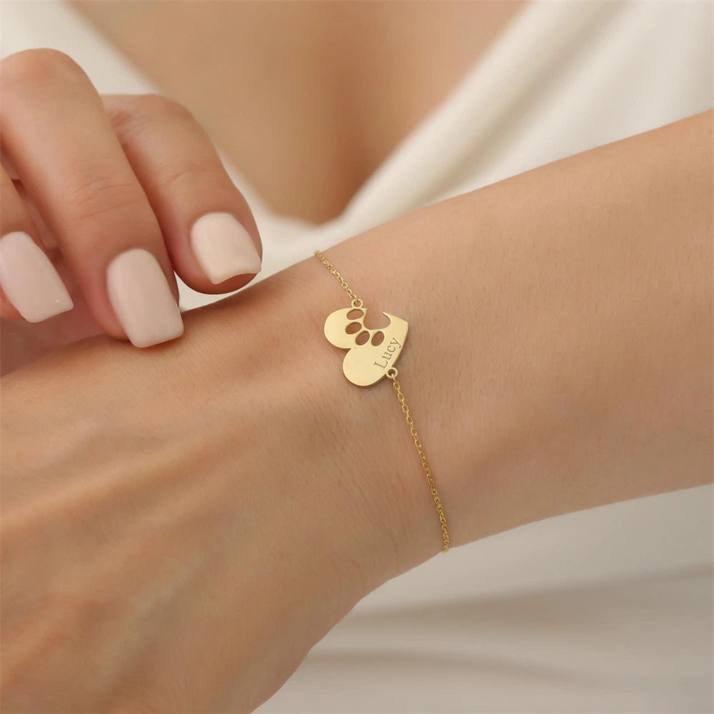 Cute Paw Print Heart Bracelet Personalized Pet Memorial - PeticaDeals