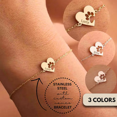 Cute Paw Print Heart Bracelet Personalized Pet Memorial - PeticaDeals