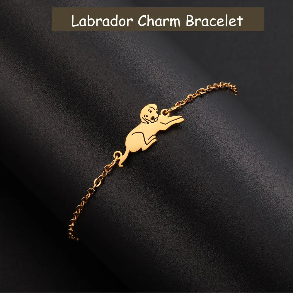 Cute Pet Labrador Dog Charm Bracelet Stainless Steel Wax Rope Bracelets for Women Girl Jewelry - PeticaDeals