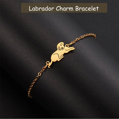 Cute Pet Labrador Dog Charm Bracelet Stainless Steel Wax Rope Bracelets for Women Girl Jewelry - PeticaDeals