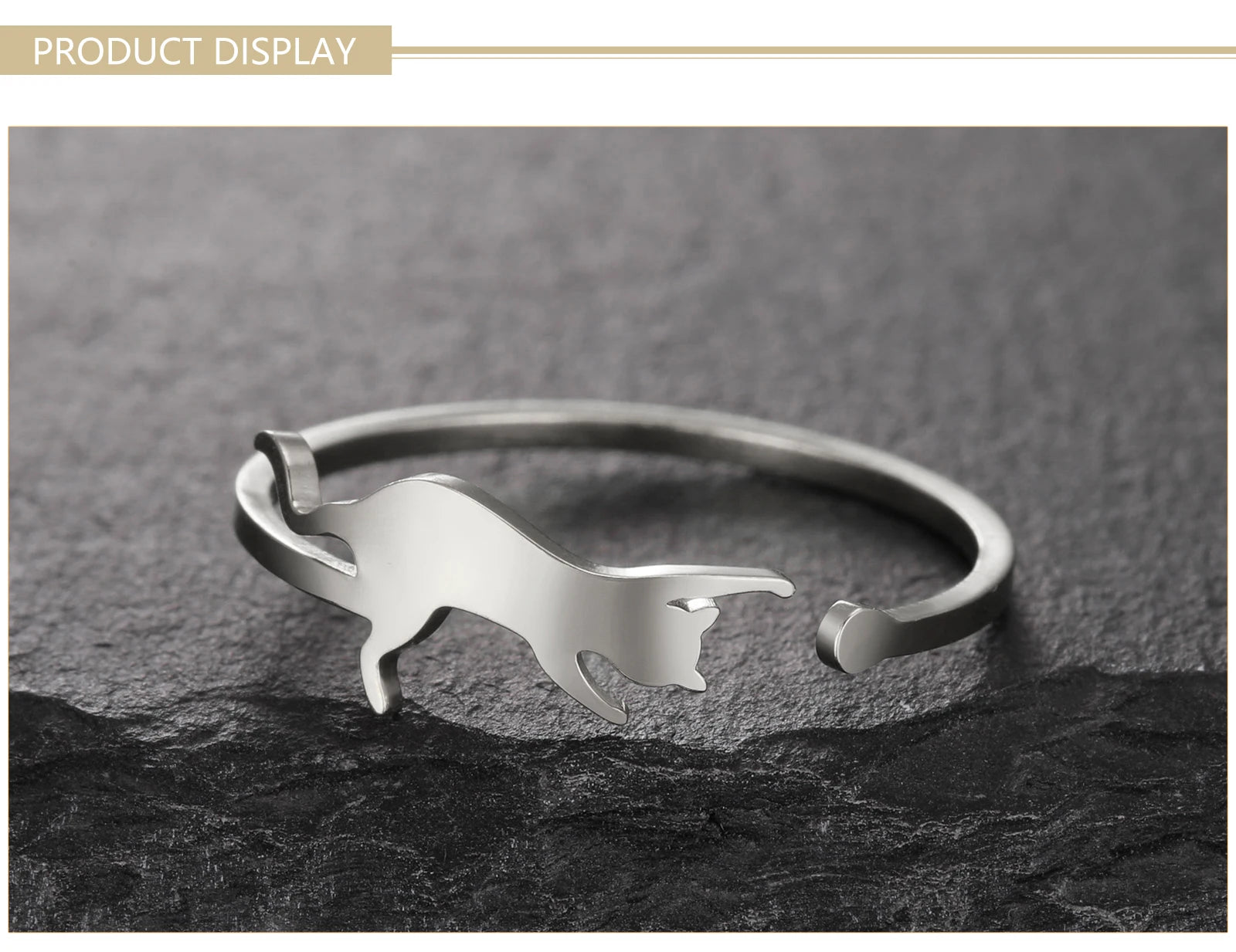 Cute Playing Cat Rings Adjustable Stainless Steel Minimalist Ring Women Fashion Kitten Animal Jewelry - PeticaDeals