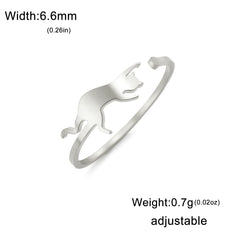 Cute Playing Cat Rings Adjustable Stainless Steel Minimalist Ring Women Fashion Kitten Animal Jewelry - PeticaDeals