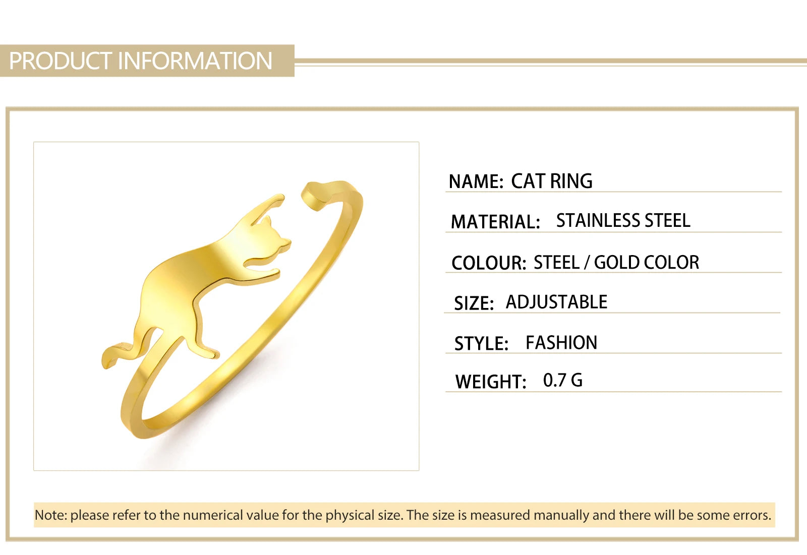 Cute Playing Cat Rings Adjustable Stainless Steel Minimalist Ring Women Fashion Kitten Animal Jewelry - PeticaDeals