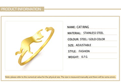 Cute Playing Cat Rings Adjustable Stainless Steel Minimalist Ring Women Fashion Kitten Animal Jewelry - PeticaDeals