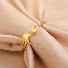 Cute Playing Cat Rings Adjustable Stainless Steel Minimalist Ring Women Fashion Kitten Animal Jewelry - PeticaDeals