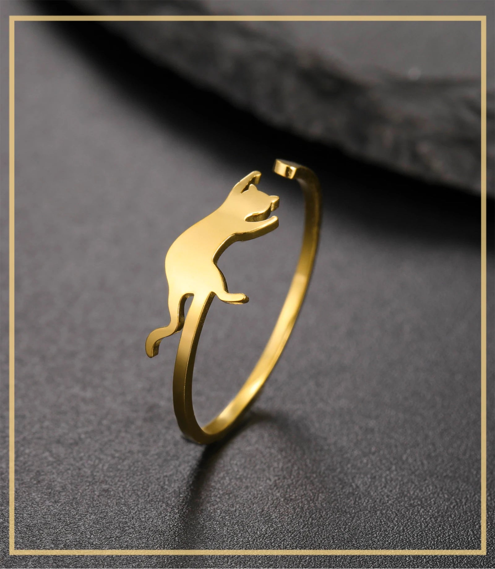 Cute Playing Cat Rings Adjustable Stainless Steel Minimalist Ring Women Fashion Kitten Animal Jewelry - PeticaDeals