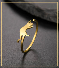 Cute Playing Cat Rings Adjustable Stainless Steel Minimalist Ring Women Fashion Kitten Animal Jewelry - PeticaDeals