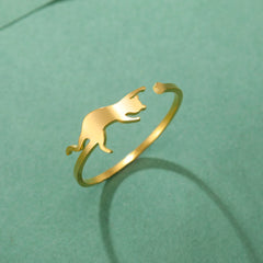 Cute Playing Cat Rings Adjustable Stainless Steel Minimalist Ring Women Fashion Kitten Animal Jewelry - PeticaDeals