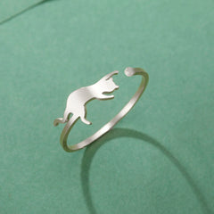 Cute Playing Cat Rings Adjustable Stainless Steel Minimalist Ring Women Fashion Kitten Animal Jewelry - PeticaDeals