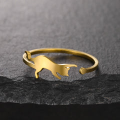 Cute Playing Cat Rings Adjustable Stainless Steel Minimalist Ring Women Fashion Kitten Animal Jewelry - PeticaDeals