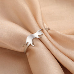 Cute Playing Cat Rings Adjustable Stainless Steel Minimalist Ring Women Fashion Kitten Animal Jewelry - PeticaDeals