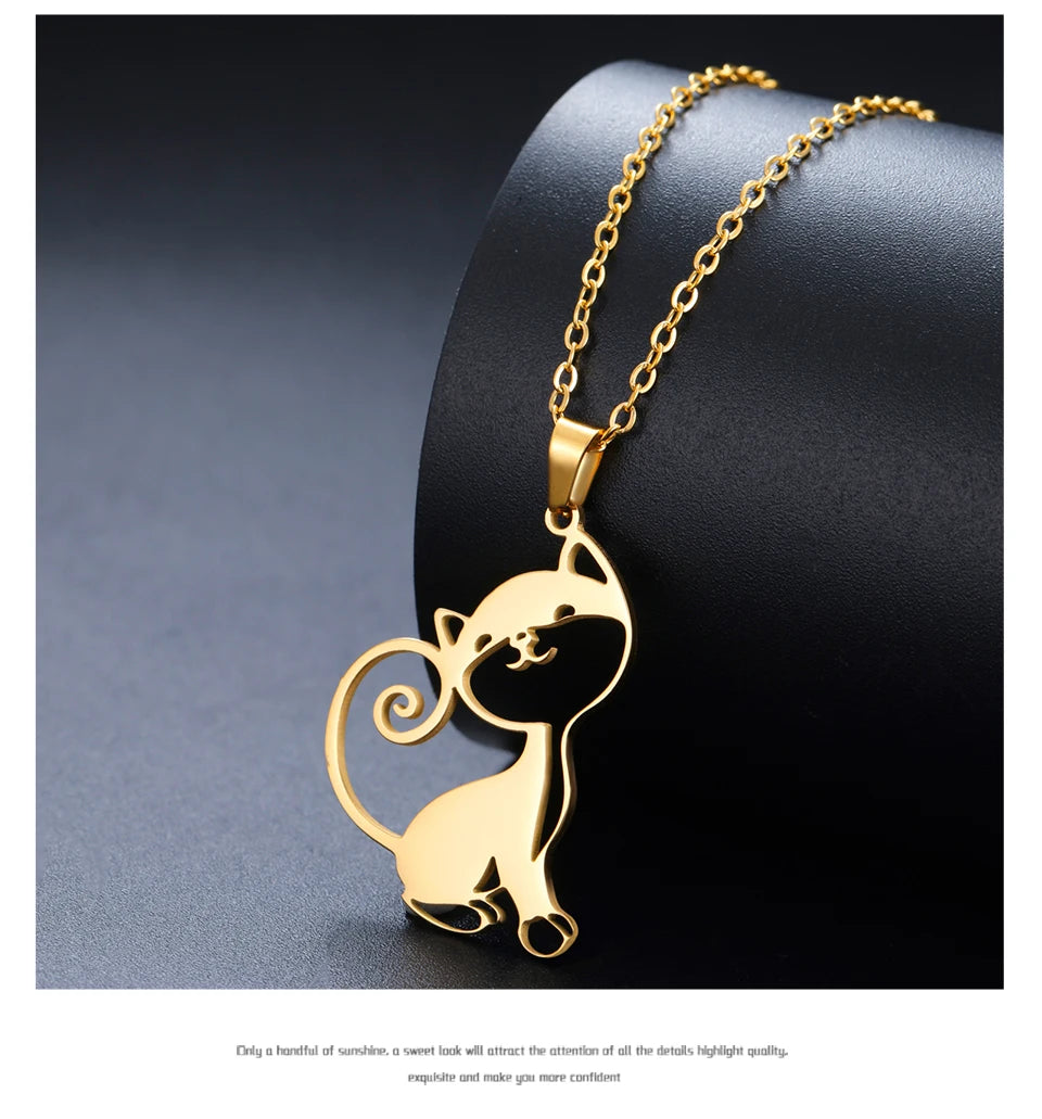 Cute Sassy Cat Necklace for Women Stainless Steel Chain - PeticaDeals