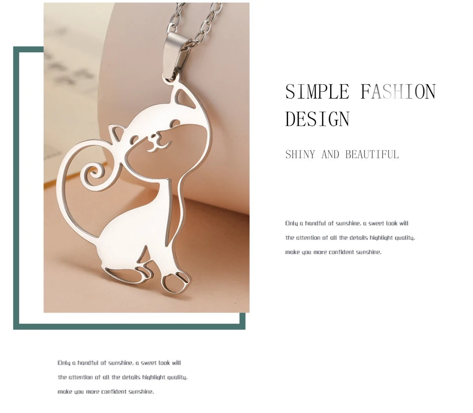 Cute Sassy Cat Necklace for Women Stainless Steel Chain - PeticaDeals