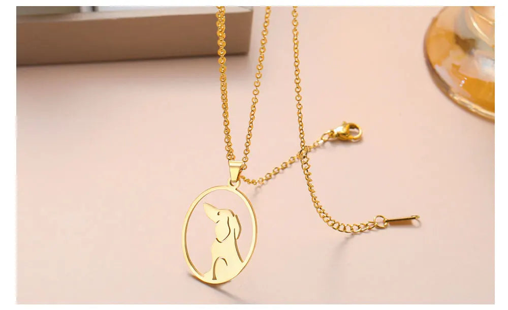 Cute Sitting Dog Pet Pendant Women's Necklace Neck Chain Stainless Steel Jewelry - PeticaDeals