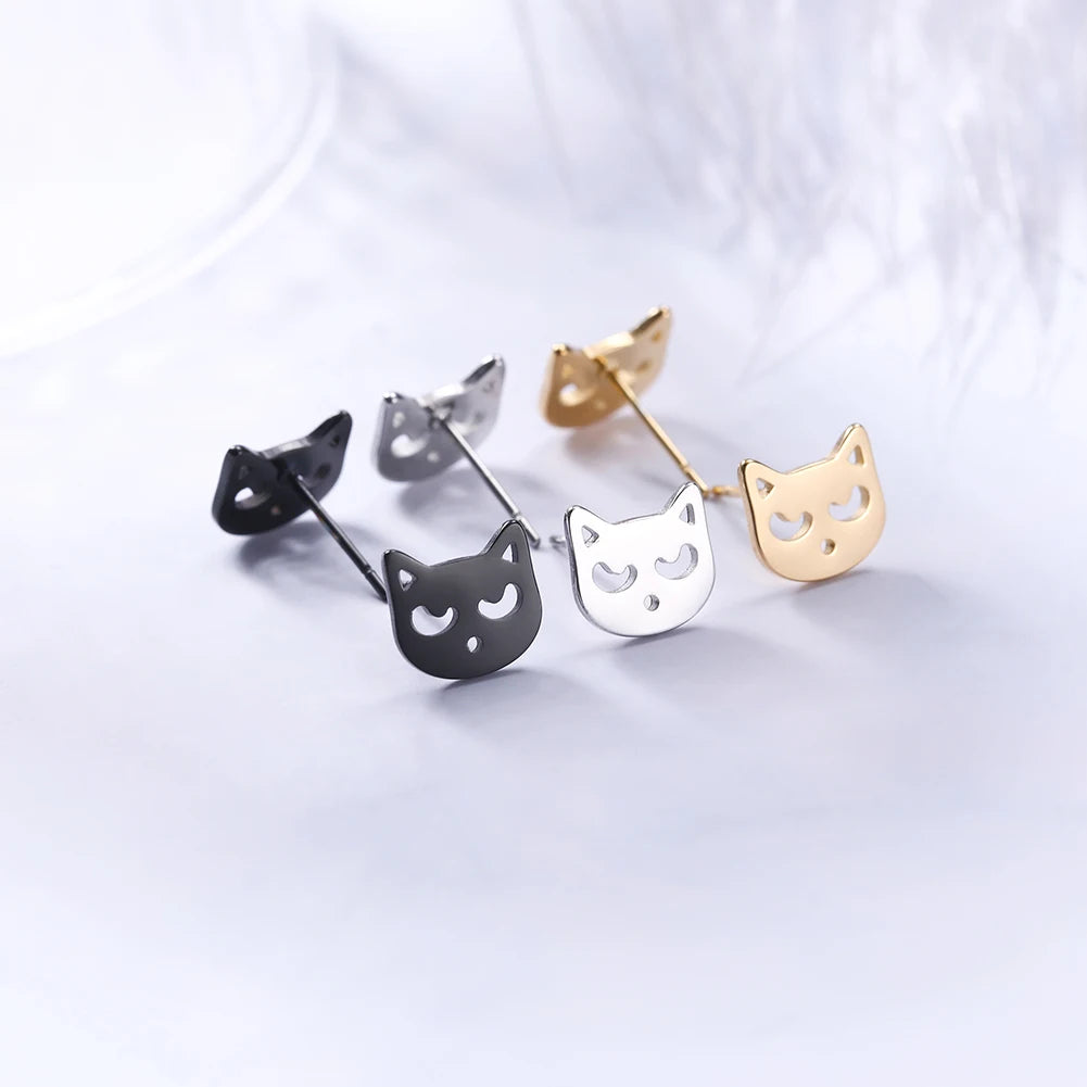 Cute Small Cat Kitten Stud Earrings Stainless Steel Gold Color Earrings for Women Girls - PeticaDeals
