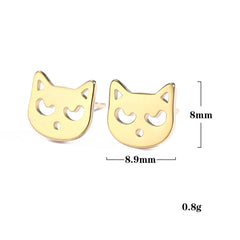 Cute Small Cat Kitten Stud Earrings Stainless Steel Gold Color Earrings for Women Girls - PeticaDeals