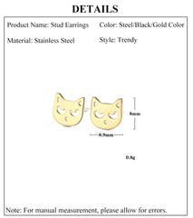 Cute Small Cat Kitten Stud Earrings Stainless Steel Gold Color Earrings for Women Girls - PeticaDeals
