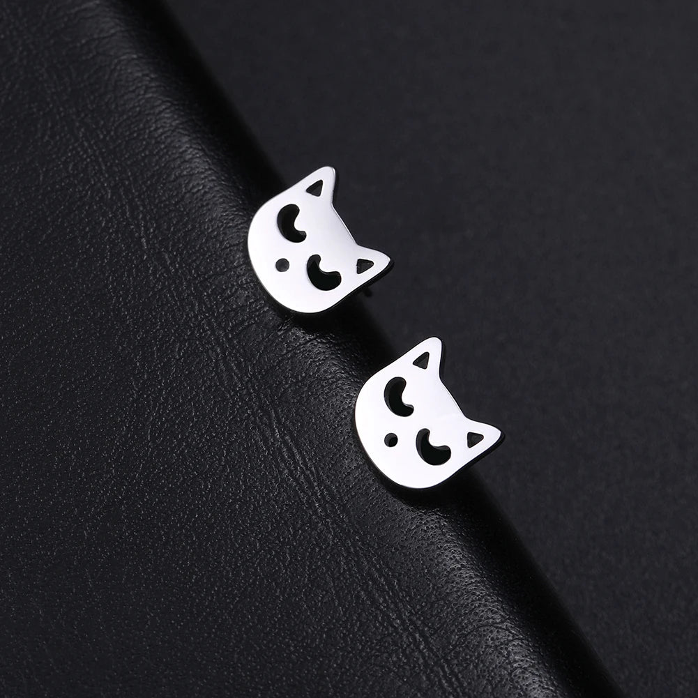 Cute Small Cat Kitten Stud Earrings Stainless Steel Gold Color Earrings for Women Girls - PeticaDeals