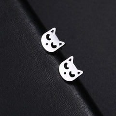 Cute Small Cat Kitten Stud Earrings Stainless Steel Gold Color Earrings for Women Girls - PeticaDeals