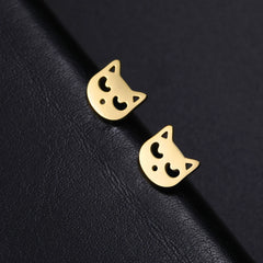 Cute Small Cat Kitten Stud Earrings Stainless Steel Gold Color Earrings for Women Girls - PeticaDeals