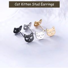 Cute Small Cat Kitten Stud Earrings Stainless Steel Gold Color Earrings for Women Girls - PeticaDeals
