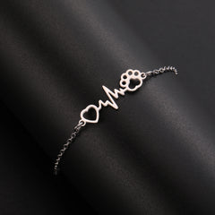 Cute Stainless Steel Gold Color Heartbeat Cat Dog Paw Anklet For Women Lucky Red Rope - PeticaDeals
