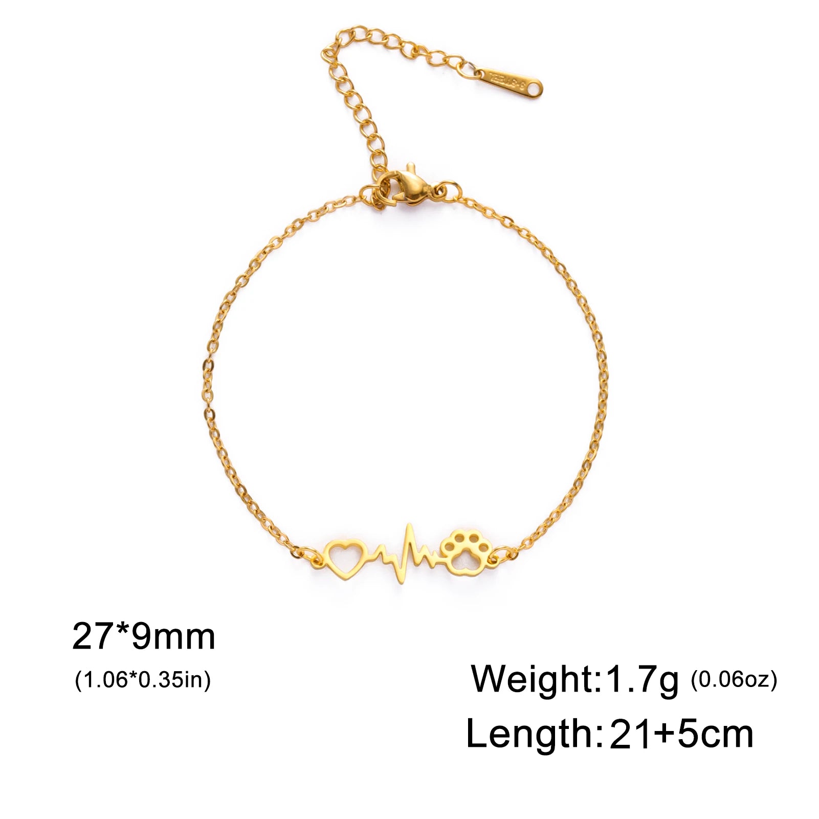 Cute Stainless Steel Gold Color Heartbeat Cat Dog Paw Anklet For Women Lucky Red Rope - PeticaDeals