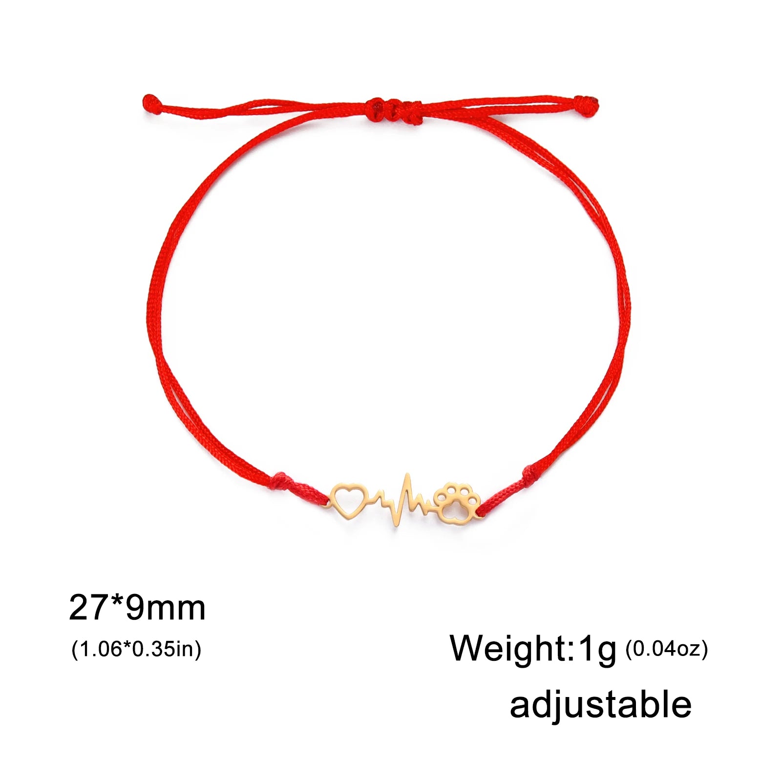 Cute Stainless Steel Gold Color Heartbeat Cat Dog Paw Anklet For Women Lucky Red Rope - PeticaDeals