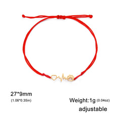 Cute Stainless Steel Gold Color Heartbeat Cat Dog Paw Anklet For Women Lucky Red Rope - PeticaDeals