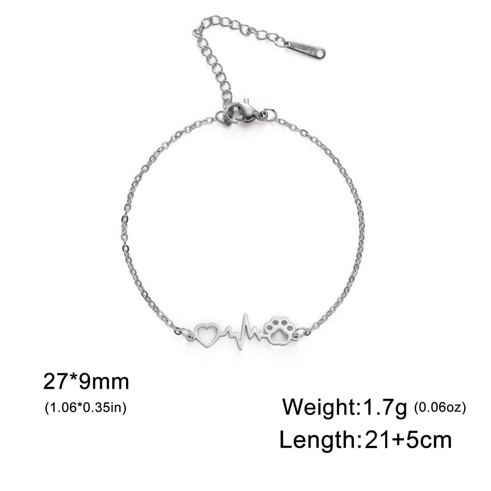 Cute Stainless Steel Gold Color Heartbeat Cat Dog Paw Anklet For Women Lucky Red Rope - PeticaDeals