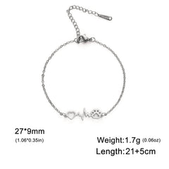 Cute Stainless Steel Gold Color Heartbeat Cat Dog Paw Anklet For Women Lucky Red Rope - PeticaDeals