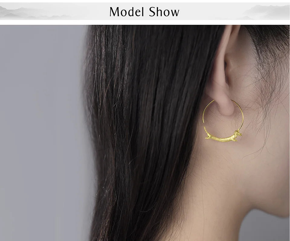 Dachshund Dog Big Round Hoop Earrings for Women Fine Jewelry - PeticaDeals