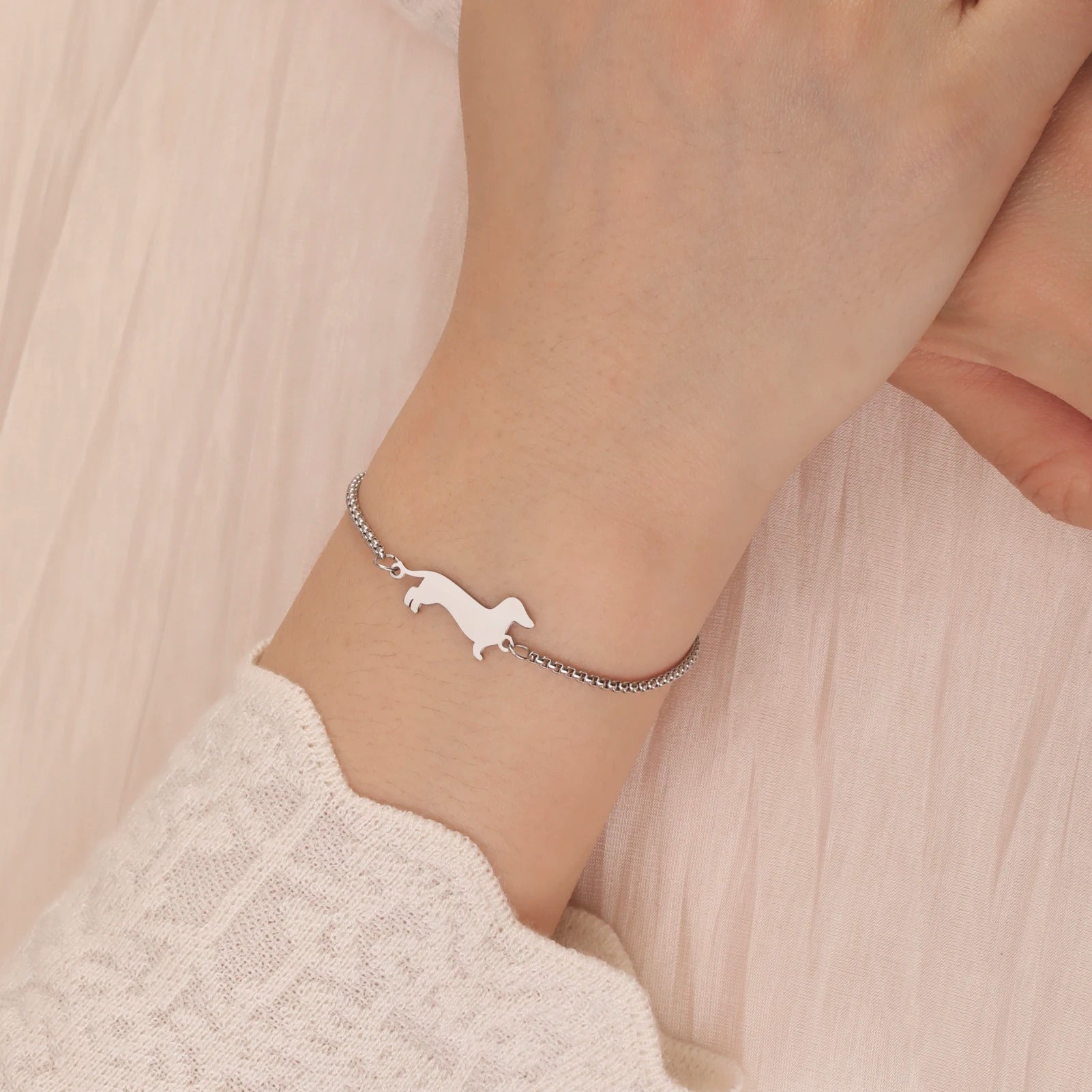 Dachshund Dog Bracelets for Women Stainless Steel Double Layers Beads Chain Puppy Pet Bracelets - PeticaDeals