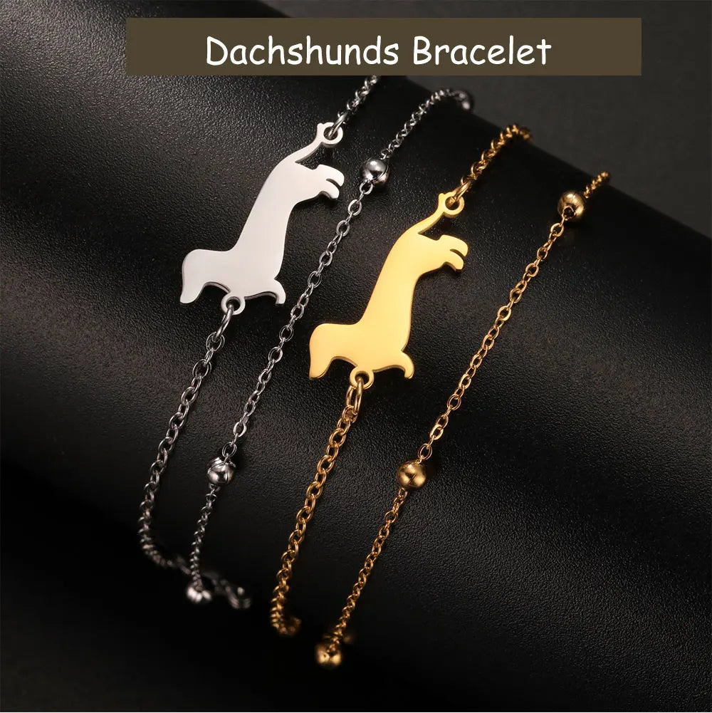 Dachshund Dog Bracelets for Women Stainless Steel Double Layers Beads Chain Puppy Pet Bracelets - PeticaDeals