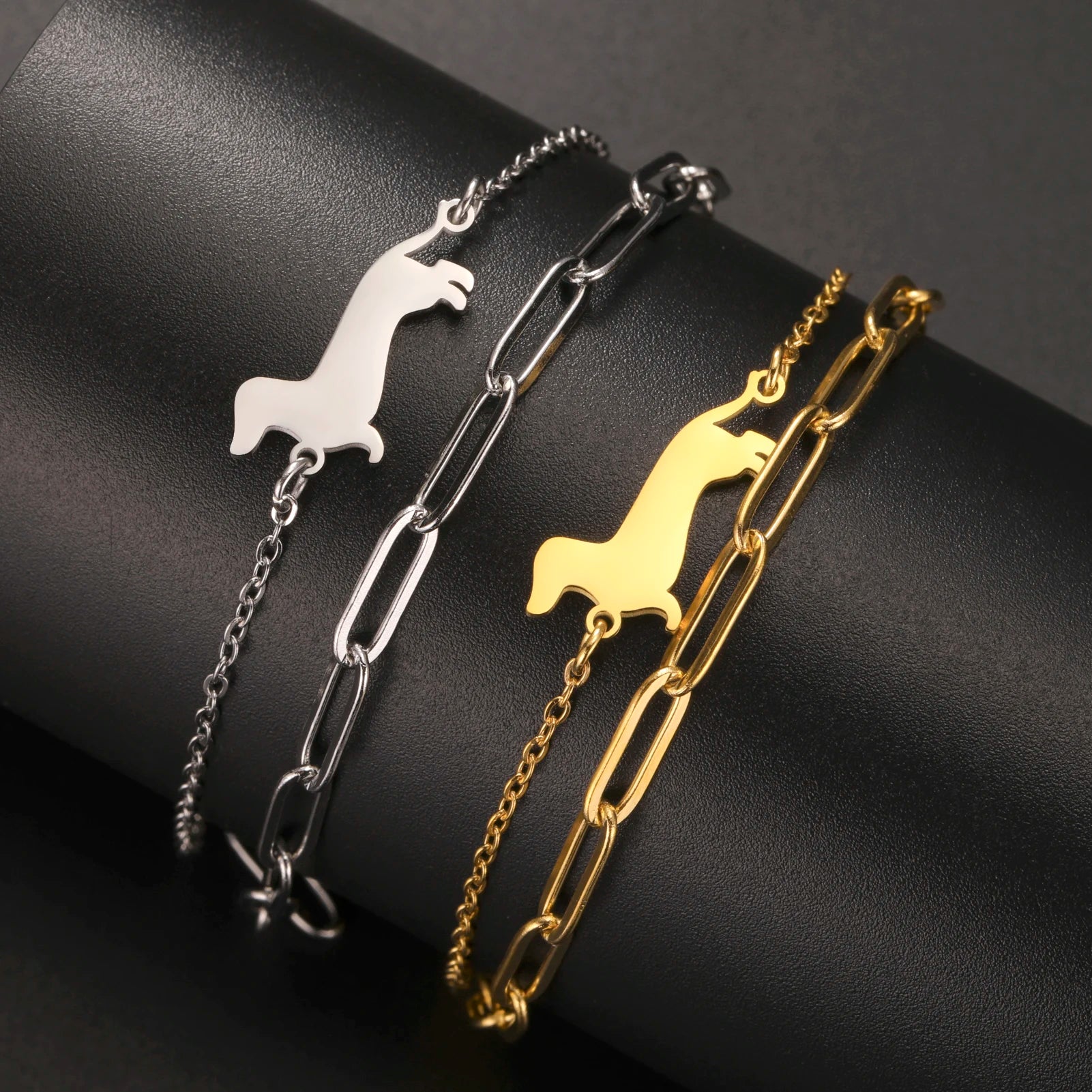 Dachshund Dog Bracelets for Women Stainless Steel Double Layers Beads Chain Puppy Pet Bracelets - PeticaDeals