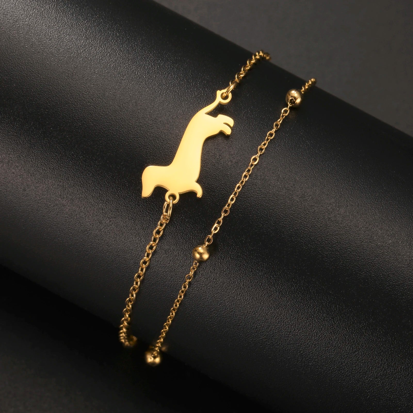 Dachshund Dog Bracelets for Women Stainless Steel Double Layers Beads Chain Puppy Pet Bracelets - PeticaDeals