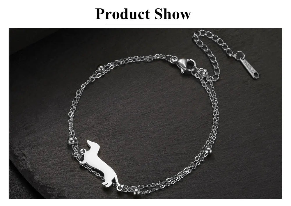 Dachshund Dog Bracelets for Women Stainless Steel Double Layers Beads Chain Puppy Pet Bracelets - PeticaDeals