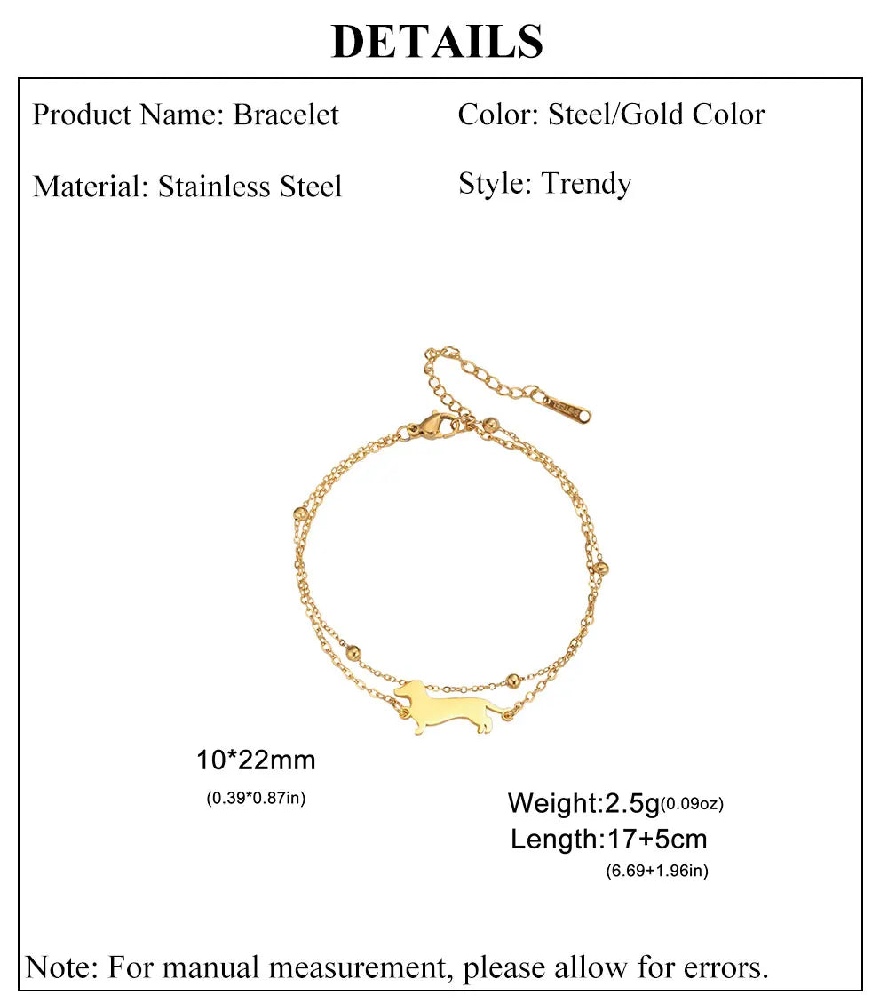Dachshund Dog Bracelets for Women Stainless Steel Double Layers Beads Chain Puppy Pet Bracelets - PeticaDeals