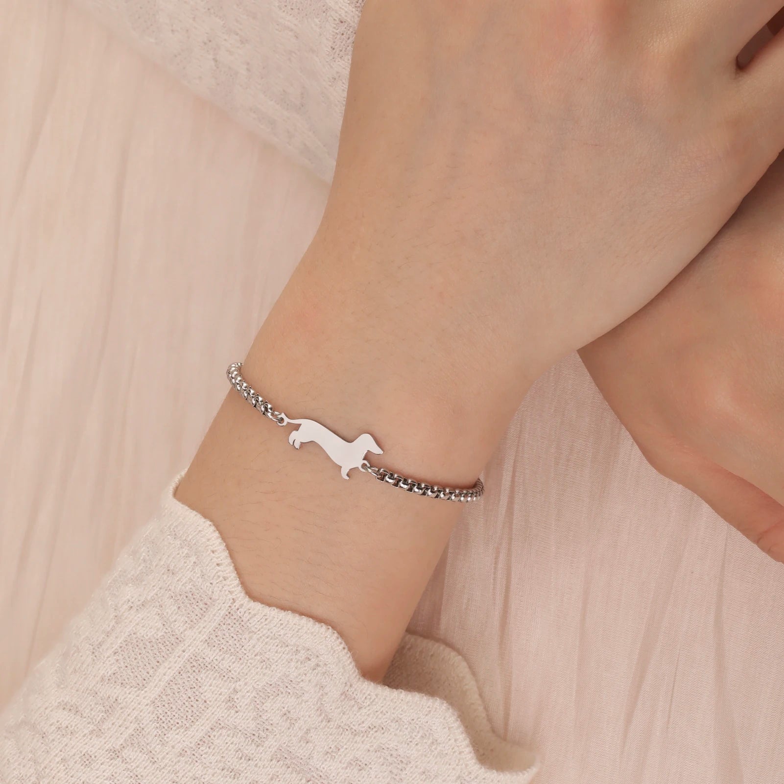 Dachshund Dog Bracelets for Women Stainless Steel Double Layers Beads Chain Puppy Pet Bracelets - PeticaDeals