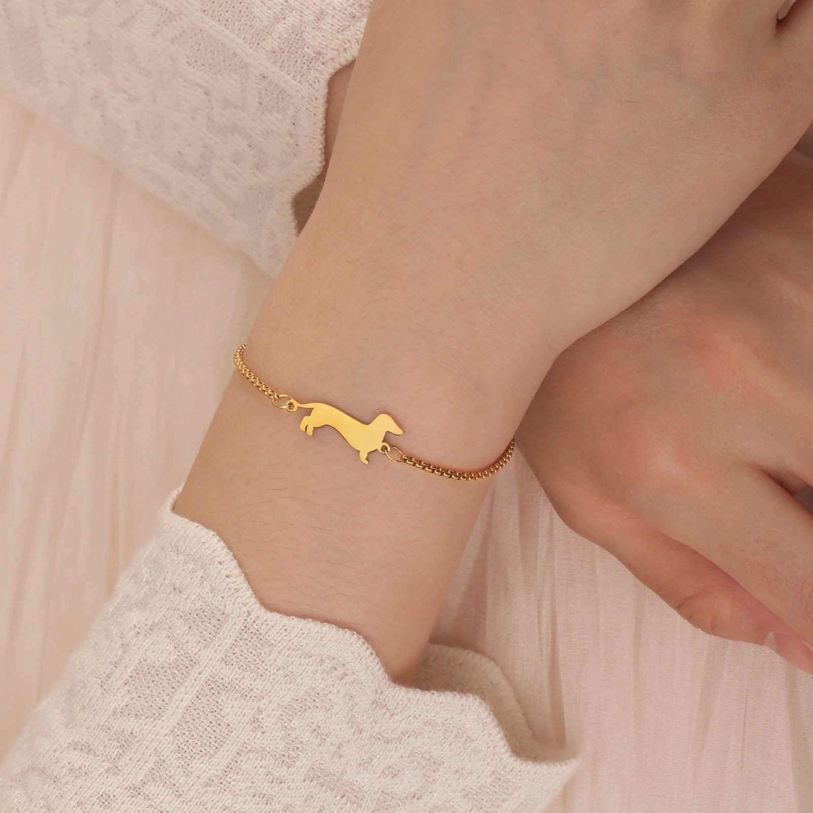 Dachshund Dog Bracelets for Women Stainless Steel Double Layers Beads Chain Puppy Pet Bracelets - PeticaDeals