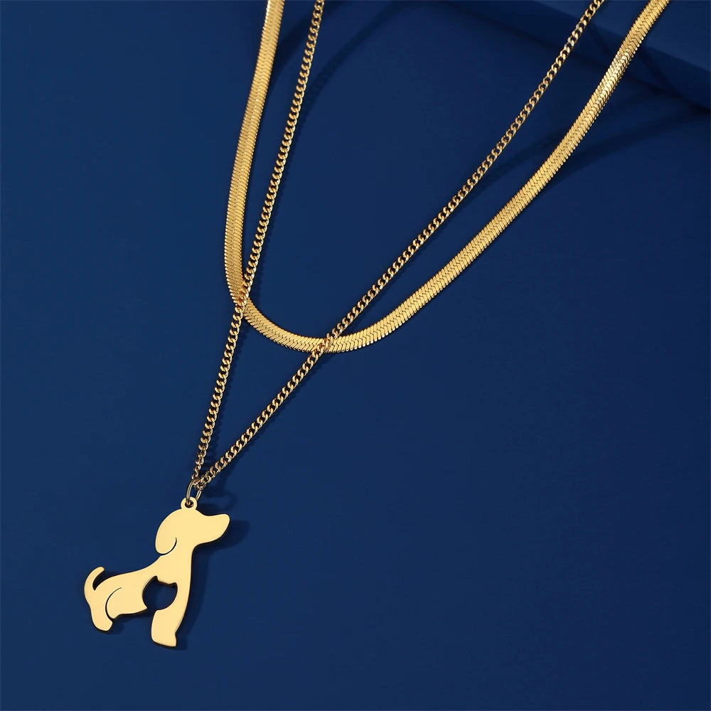Dog Cat Pet Animal Cute Necklace Gold Color Stainless Steel Chain Necklaces for Women - PeticaDeals