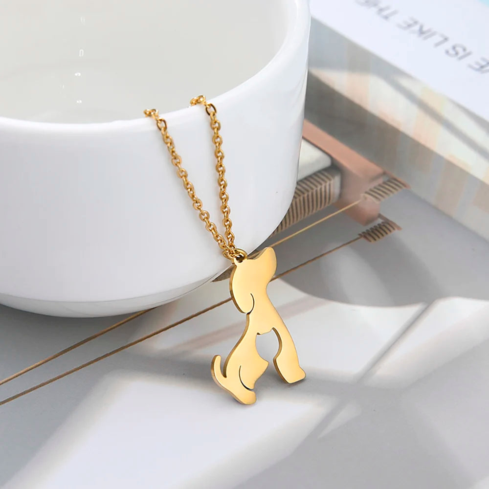Dog Cat Pet Animal Cute Necklace Gold Color Stainless Steel Chain Necklaces for Women - PeticaDeals