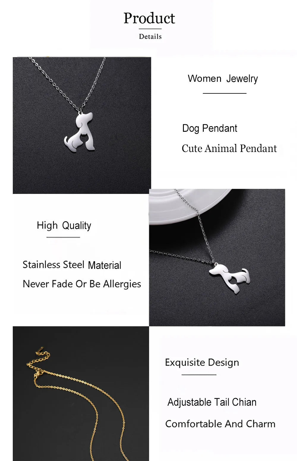 Dog Cat Pet Animal Cute Necklace Gold Color Stainless Steel Chain Necklaces for Women - PeticaDeals