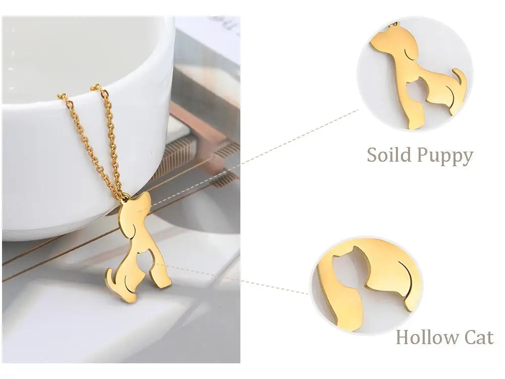 Dog Cat Pet Animal Cute Necklace Gold Color Stainless Steel Chain Necklaces for Women - PeticaDeals