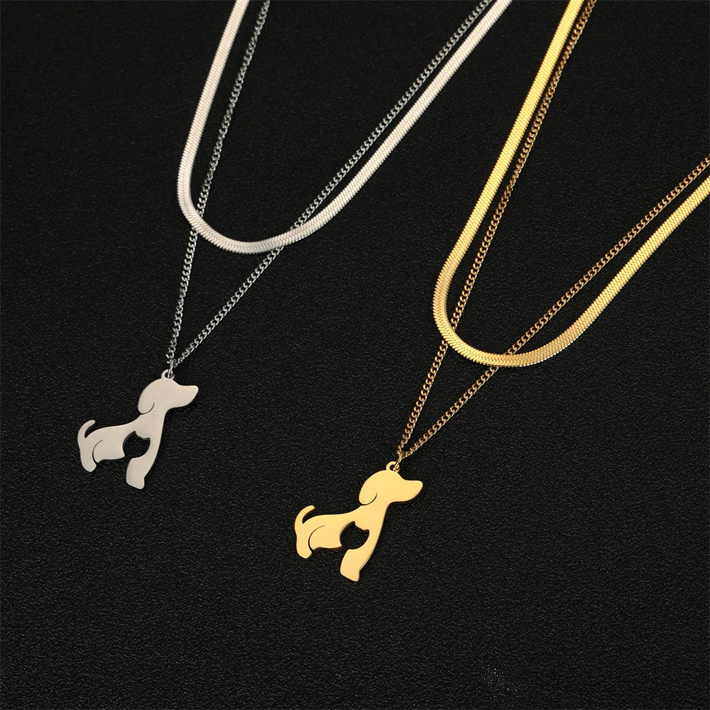 Dog Cat Pet Animal Cute Necklace Gold Color Stainless Steel Chain Necklaces for Women - PeticaDeals