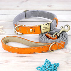 Dog Collar Real Leather Nylon Dog Collars and leash Set Durable Adjustable ID Collars for Small Medium Large Dogs - PeticaDeals
