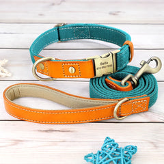 Dog Collar Real Leather Nylon Dog Collars and leash Set Durable Adjustable ID Collars for Small Medium Large Dogs - PeticaDeals