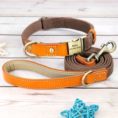 Dog Collar Real Leather Nylon Dog Collars and leash Set Durable Adjustable ID Collars for Small Medium Large Dogs - PeticaDeals